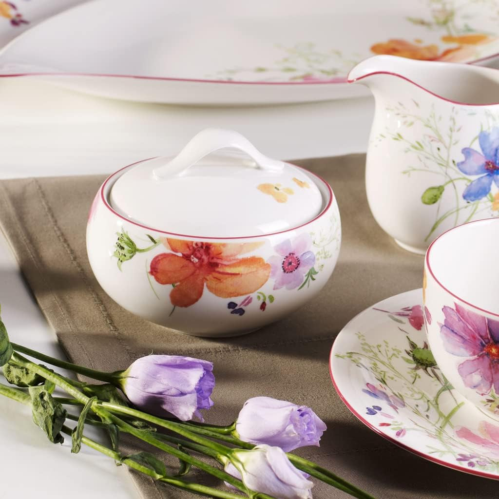 Villeroy & Boch - Mariefleur sukkerskål, diverse farver, tåler opvaskemaskine, tåler mikroovn, sukkerskål med låg, sukkerskål, opbevaring, kaffetilbehør, blomsterservice, premium porcelæn