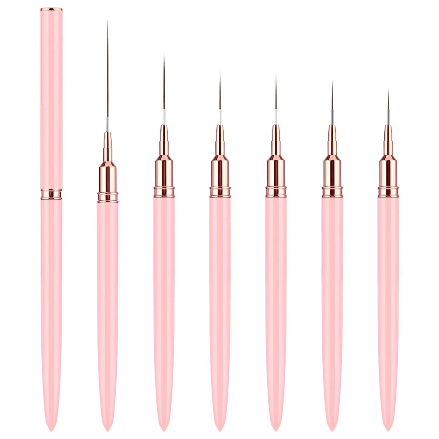 6 Stück Liner Nailart Pinsel Nageldesign Pinsel Sæt Dünn Acryl Nagelpunkt-Zeichenwerkzeug Nägel Dünne Nagelpinsel Sæt Für Lange Linien, Dünne Details, Feines Zichnen 5/7/9/11/15/25 Mm（Rosa）