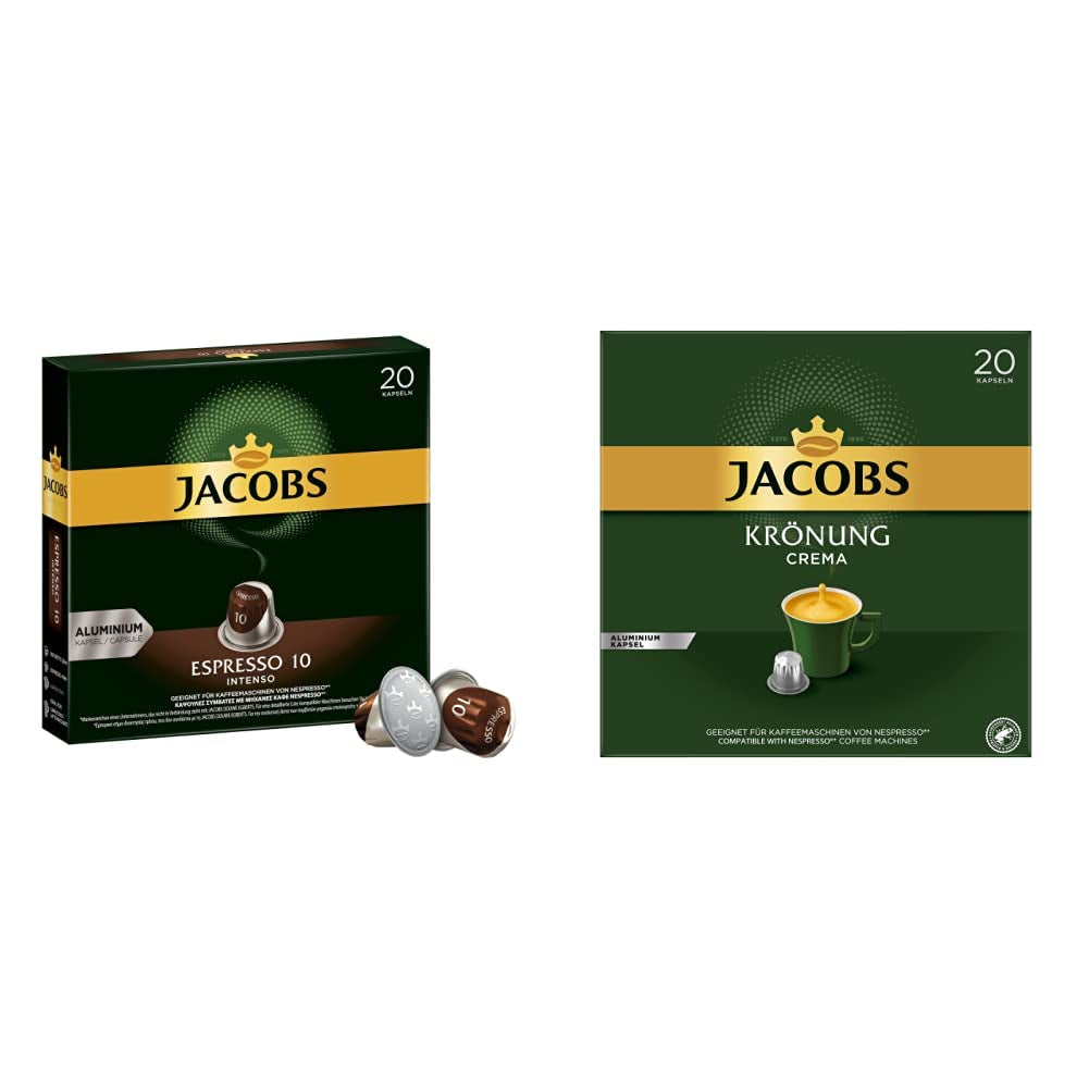 Kaffeekapseln Espresso Intenso, Intensität 10 af 12, 10 x 20 Getränke & Kaffeekapseln Krönung Crema, 200 Nespresso-kompatibel Kapsel, 10er Pack, 10 x 20 Getränke, 1040 g