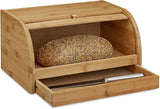 Relaxdays Rullebrødskurv med skuffe, bambus, HxBxD: 21 x 40,5 x 28 cm, træ, natur & bambus skærebræt ca. 3 x 37 x 21,5 cm Skærebræt med krummebakke til nem rengøring naturlige madkasser Naty Shop