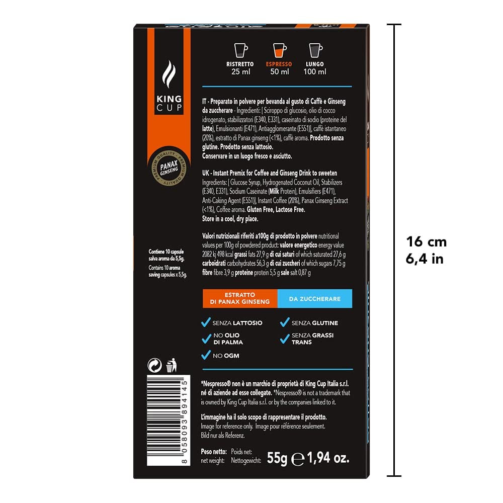 - 5 pakker med 10 Zuckerfreier Ginseng-kapsler, 50 kapsler 100 % kompatible med Nespresso-System von Ginseng-drik, glutenfri og Lactosefrei