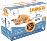 IAMS Delights Sea Collection Katzenfutter Nass - Multipack mit Fisch Sorten (Lachs, Thunfisch, Makrel, Seefisch) i Sauce, Nassfutter für Katzen fra 1 Jahr, 12 x 85g