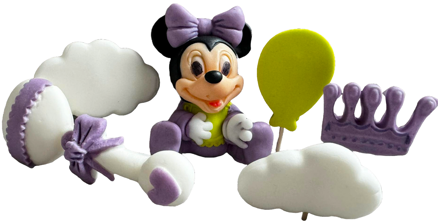Sæt med 6 spiselige sukkerdekorationer, Minnie Mouse Sugar Paste Decorations Naty Shop