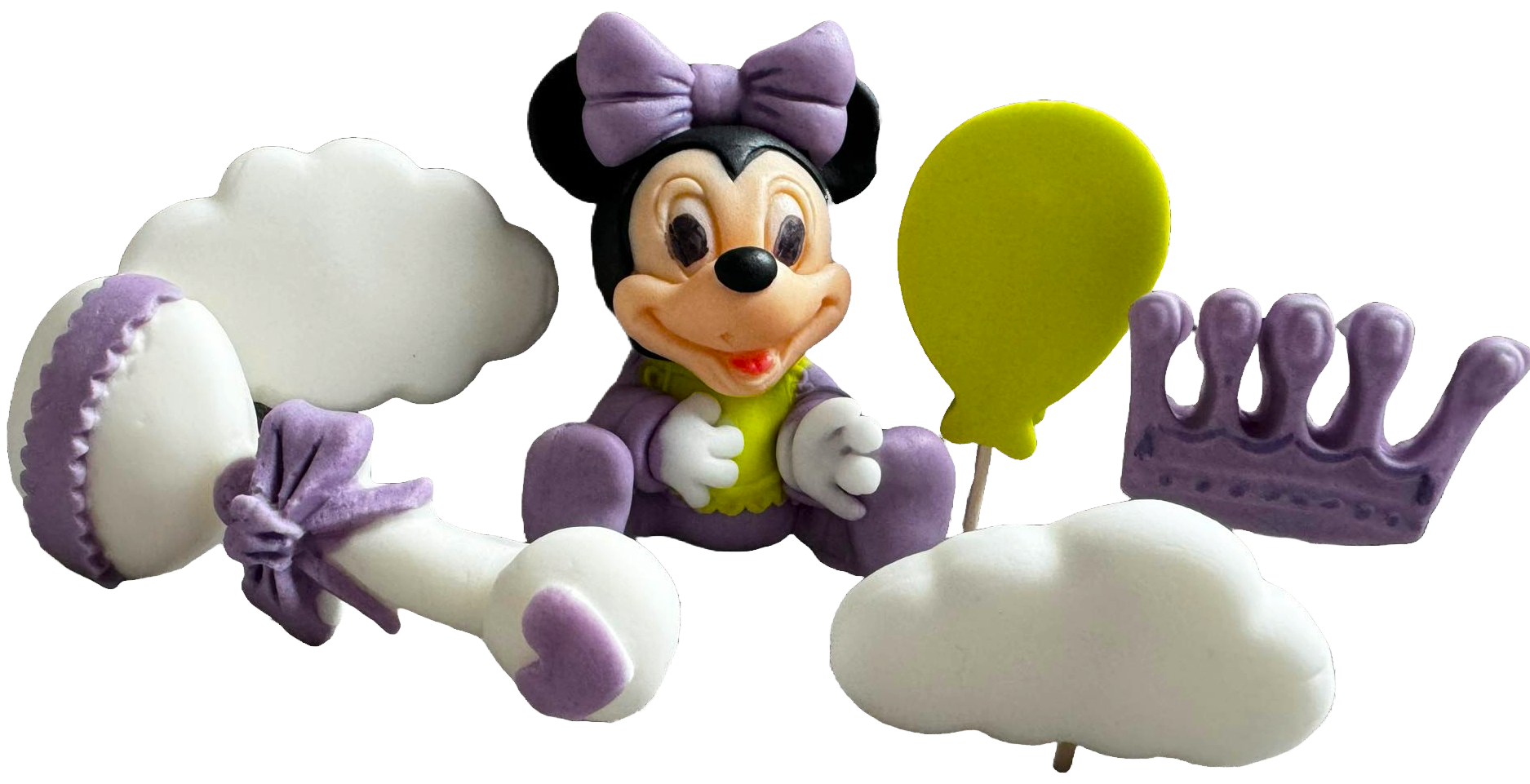 Sæt med 6 spiselige sukkerdekorationer, Minnie Mouse Sugar Paste Decorations Naty Shop
