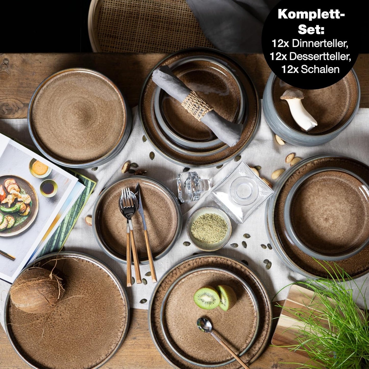 Moritz & Moritz SOLID 36-tlg Steinzeug Geschirr Set 12 Personen - Geschirrset 12 Personen fra je 12 Dinner Teller, Kleine Teller, Tiefe Teller