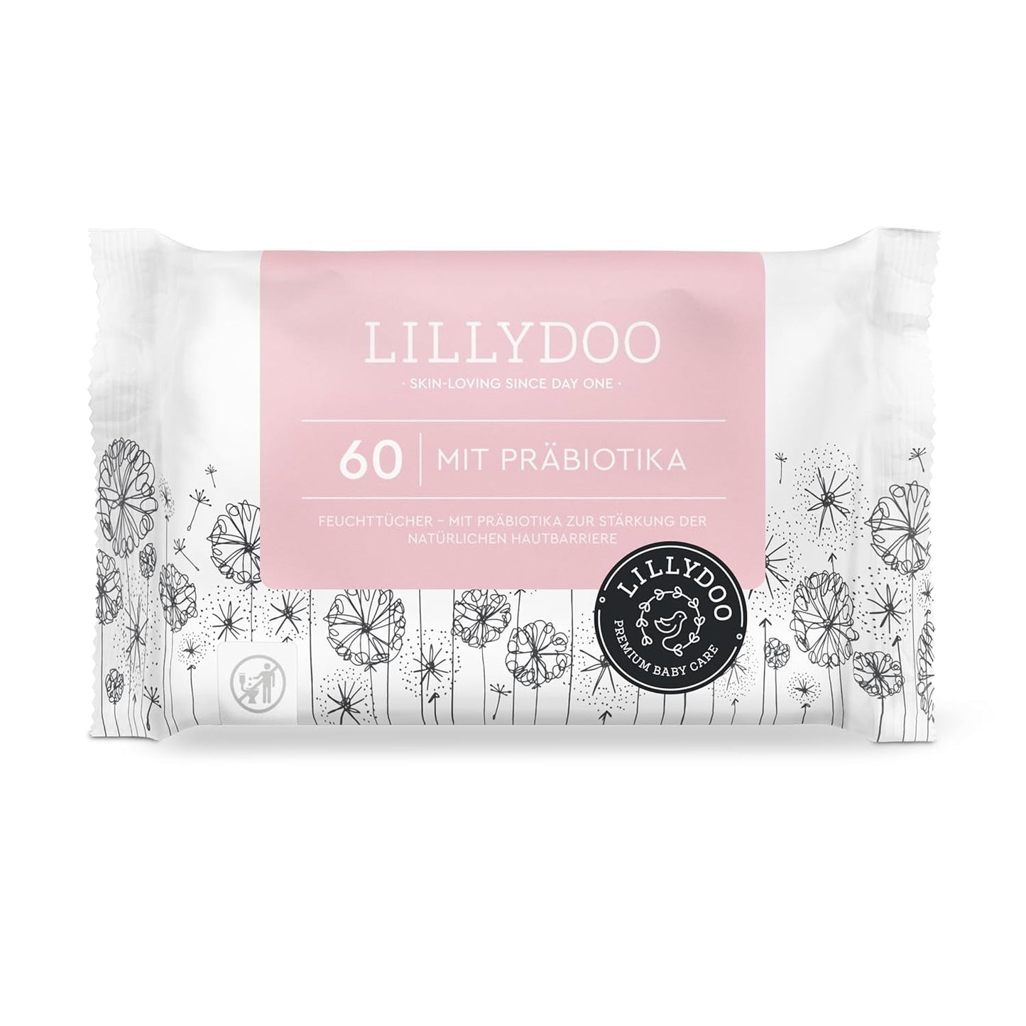 LILLYDOO grønne vådservietter, 600 count (10 x 60), 100 % plastfri rivefast serviet - Parfumefri, skånsom og naturlig, skånsom rensning til følsom hud, dermatologisk testet