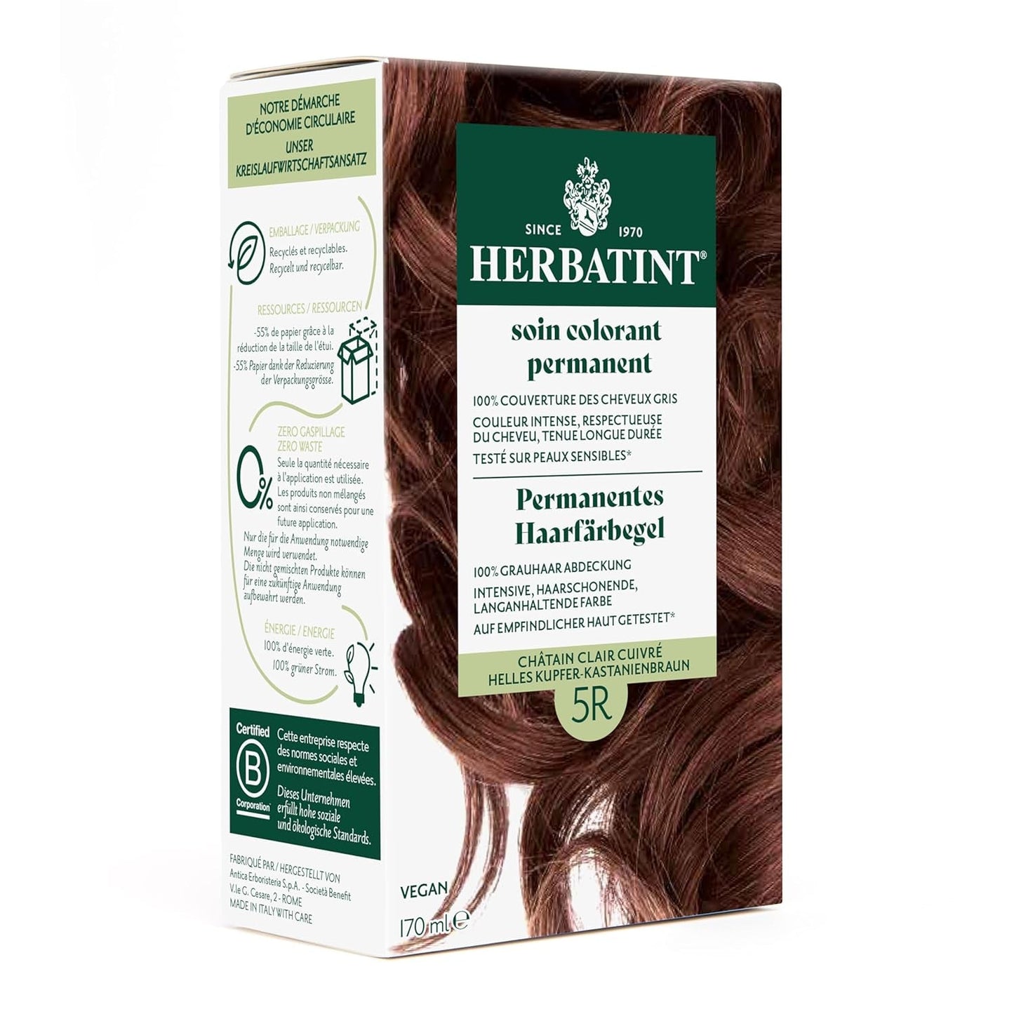 Permanent hårfarvegel 6N mørkeblond - 170 ml I ammoniakfri, 100 % grå hårdækning Jeg testet på følsom hud, med 8 planteekstrakter Naty Shop hårfarve 5R lys kobber - kastanjebrun
