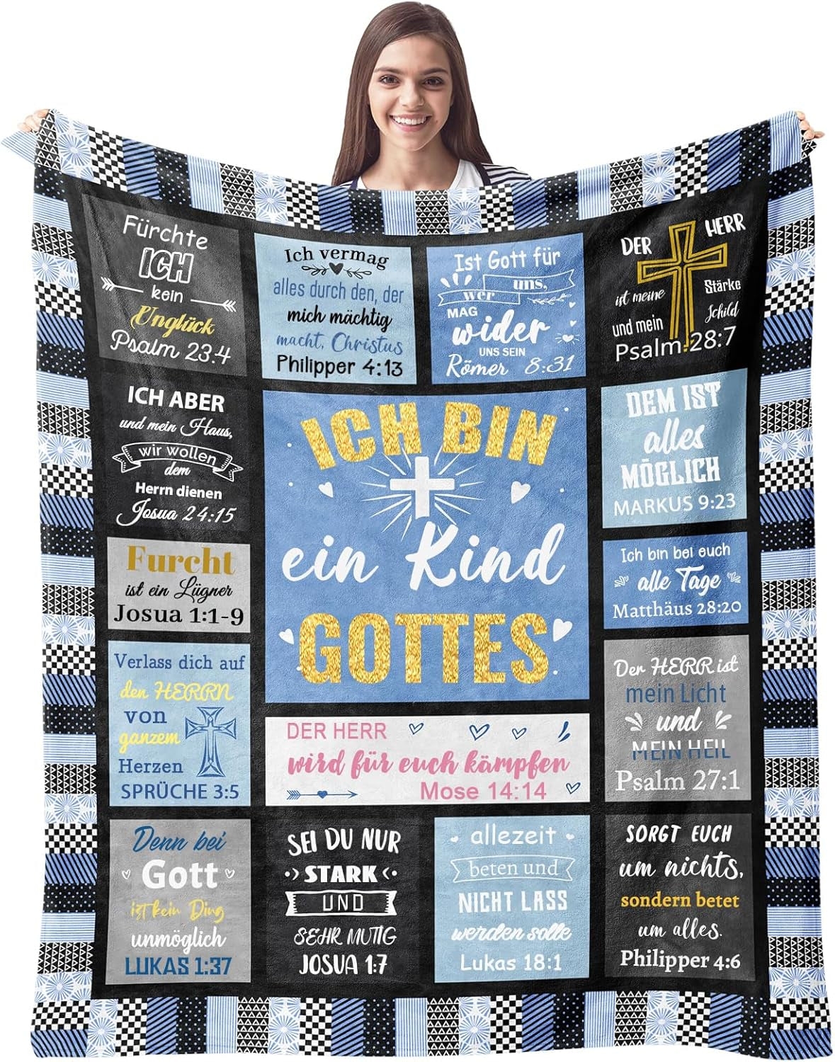 ZQYMM kristne gaver til kvinder mænd, dåbs-/konfirmationsgaver til piger/drenge, Inspirerende/religiøse, katolske spirituelle gaver, fødselsdagsgaver til kristne ZQYMM Senge og betræk Blå 150*200 cm