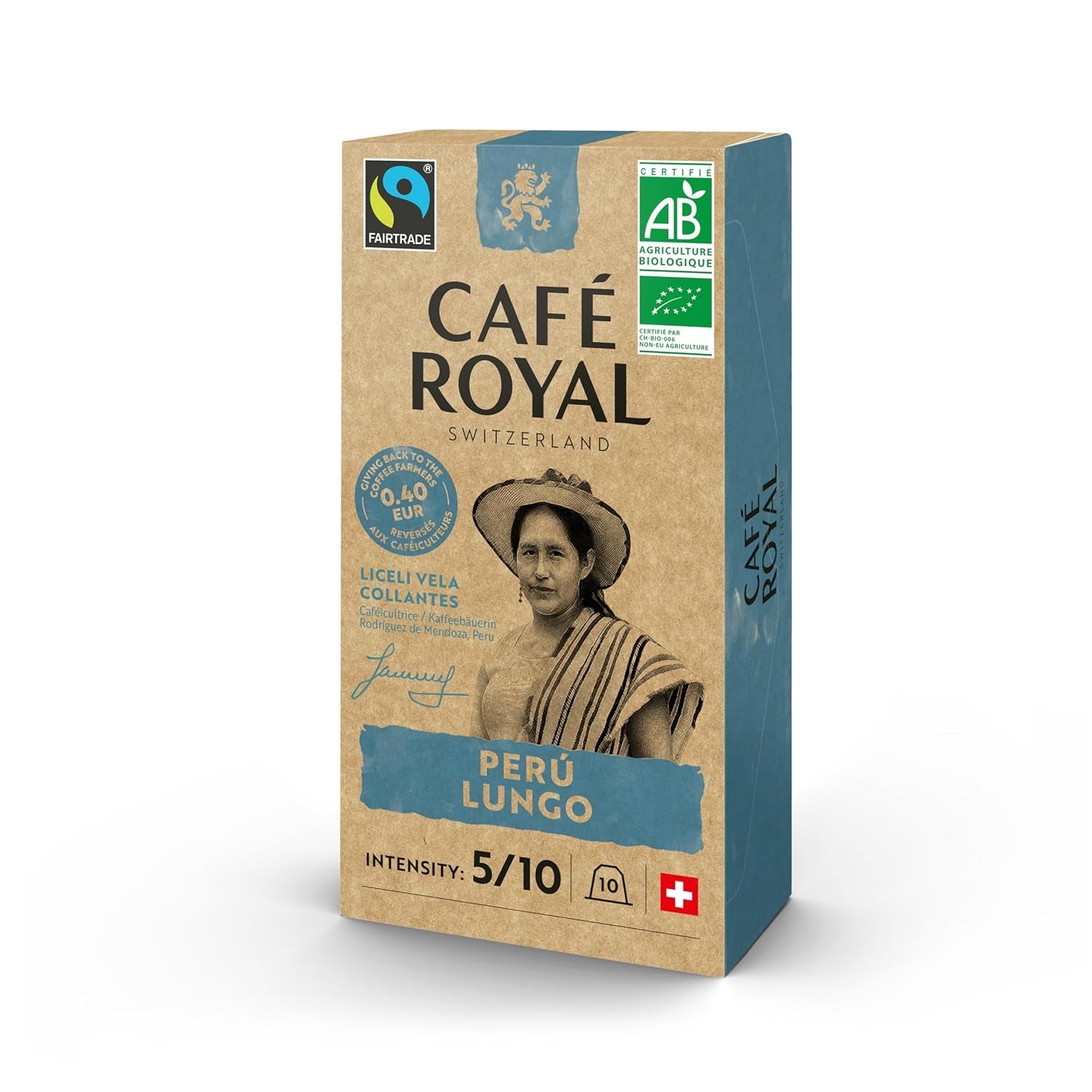 Café Royal Peru Lungo Bio – Nespresso®-kompatibel Kaffeekapseln, 100 % Arabica fra Peru, cremet, Intensität 5/12, Fairtrade, 100 Kapseln