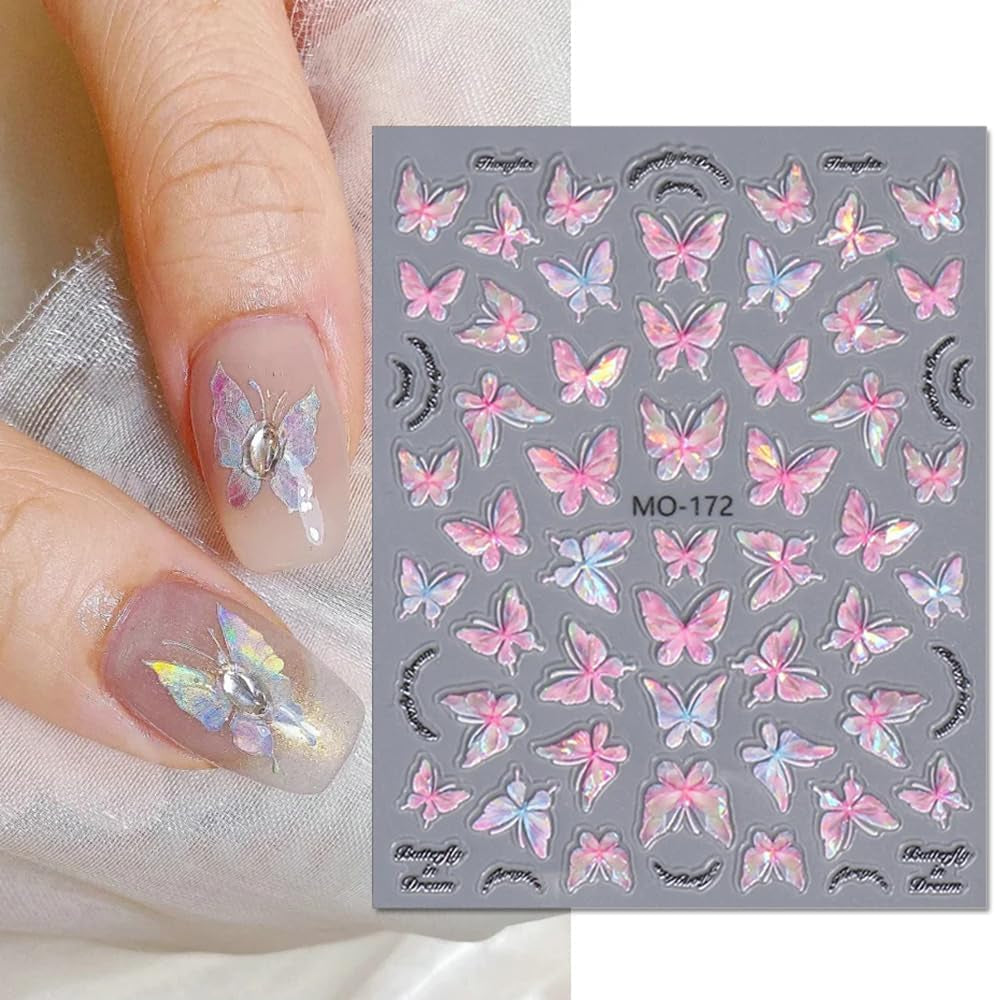 5D prægede sommerfugle negle klistermærker selvklæbende sommerfugle negle dekoration klistermærker aurora sommerfugl negle art stickers negle tilbehør design sommerfugl negle stickers negle art stickers