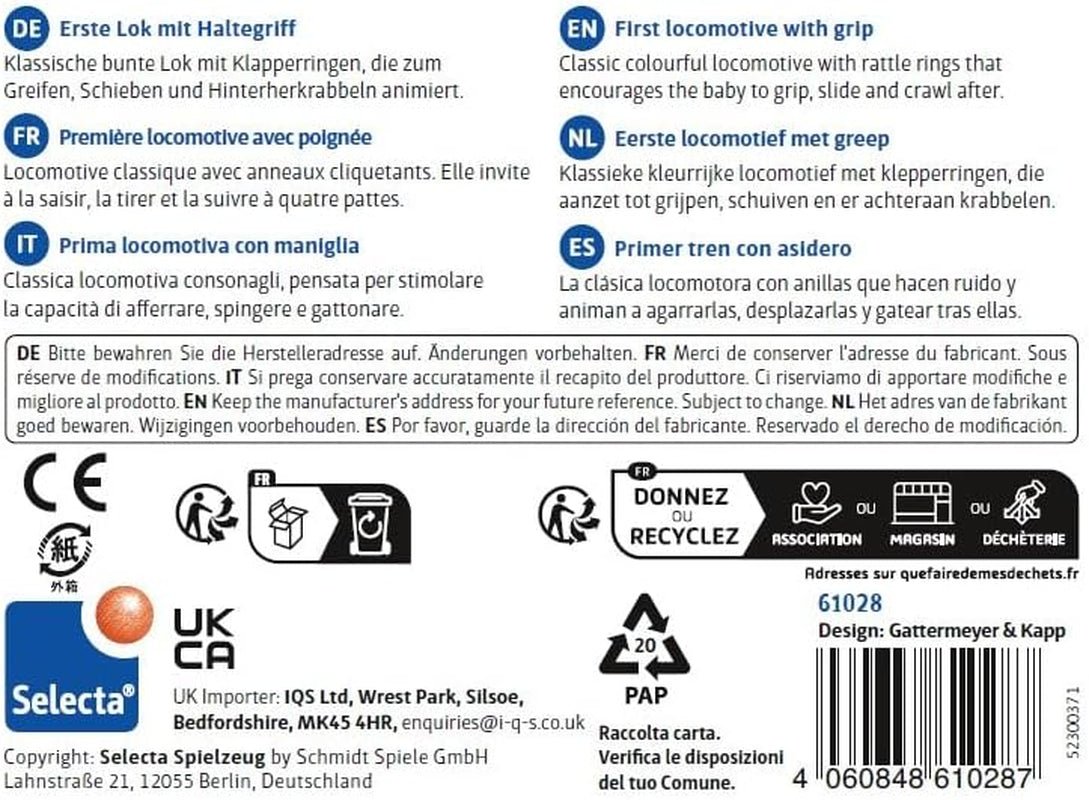 Selecta lokomotiv fangelegetøj, 8,5 cm, træ, 6 måneder - 3 år, lokomotiv med rangleringe Jucarii Bebe Naty Shop