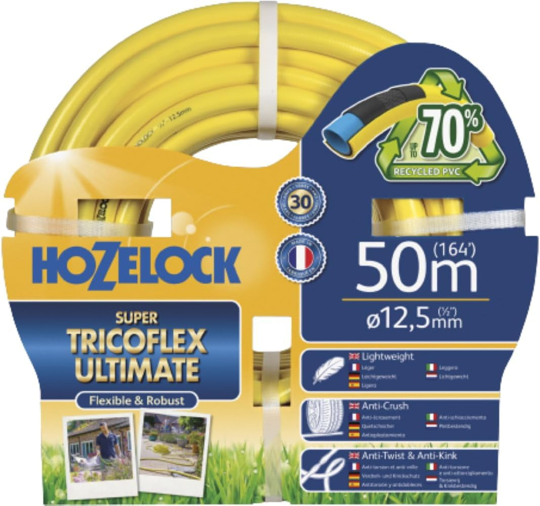 HOZELOCK-slange - Ultramax 12,5 mm x 30 m, op til 70 % genanvendt PVC, robust, vejrbestandig, anti-vridning, bøjnings- og knusningsbestandig, grå