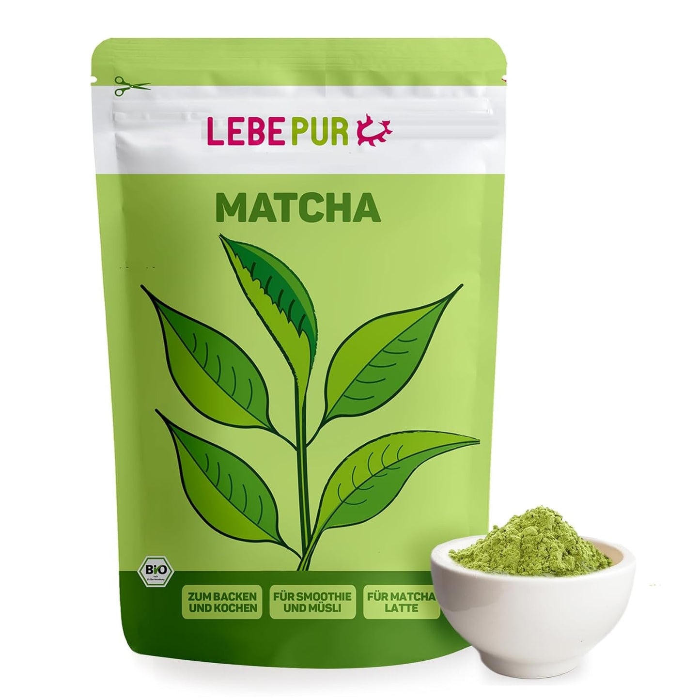 Lebepur BIO Matcha Powder 100G - Førsteklasses kvalitet fra Japan Ingen tilsætningsstoffer - 100 % ren grøn te pulver til Matcha Latte, Matcha te, grøn te, smoothie - japansk grøn te