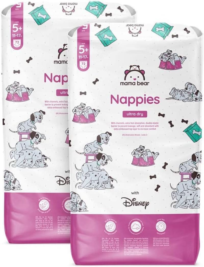 Mama Bear Disney Ultra Dry bleer størrelse 4 (8-14 kg), hvid, 84 stykker (1 pakke) Naty Shop størrelse 5+ (11-17 kg) Månedlig pakke