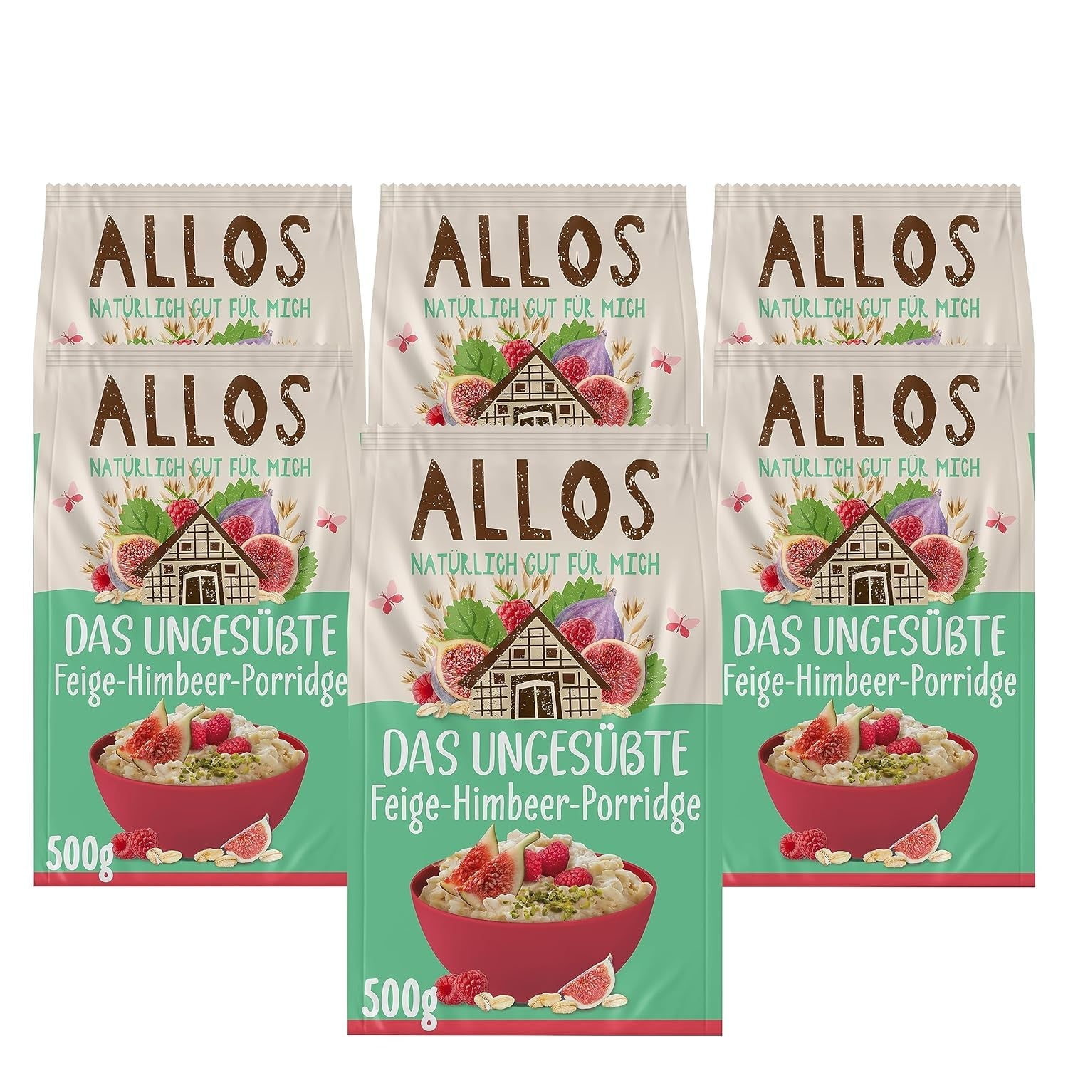Usødet figen- og hindbærgrød | Grød uden sukker | Økologisk müsli | Müsli med frugt | Havregryn | Grød til morgenmad | Korn til morgenmad | Vegansk | Pakke med 6 (6 x 500 g)