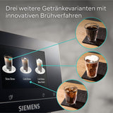 Siemens EQ700 fuldautomatisk espressomaskine, stor TFT-farveskærm, 36 varme og kolde drikke, koldbryg, 2 kops funktion, app kontrol, automatisk rengøringssystem, sort rustfrit stål, TQ717D03