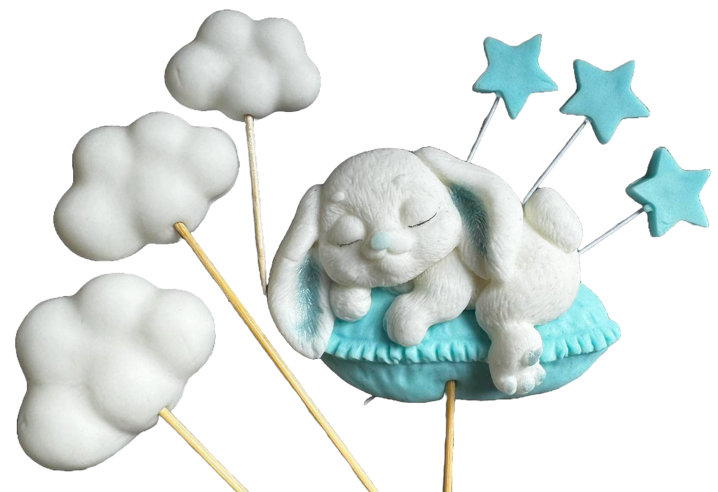 Sæt med 7 spiselige sukkerdekorationer, Bunny Sugar Paste Decorations Naty Shop