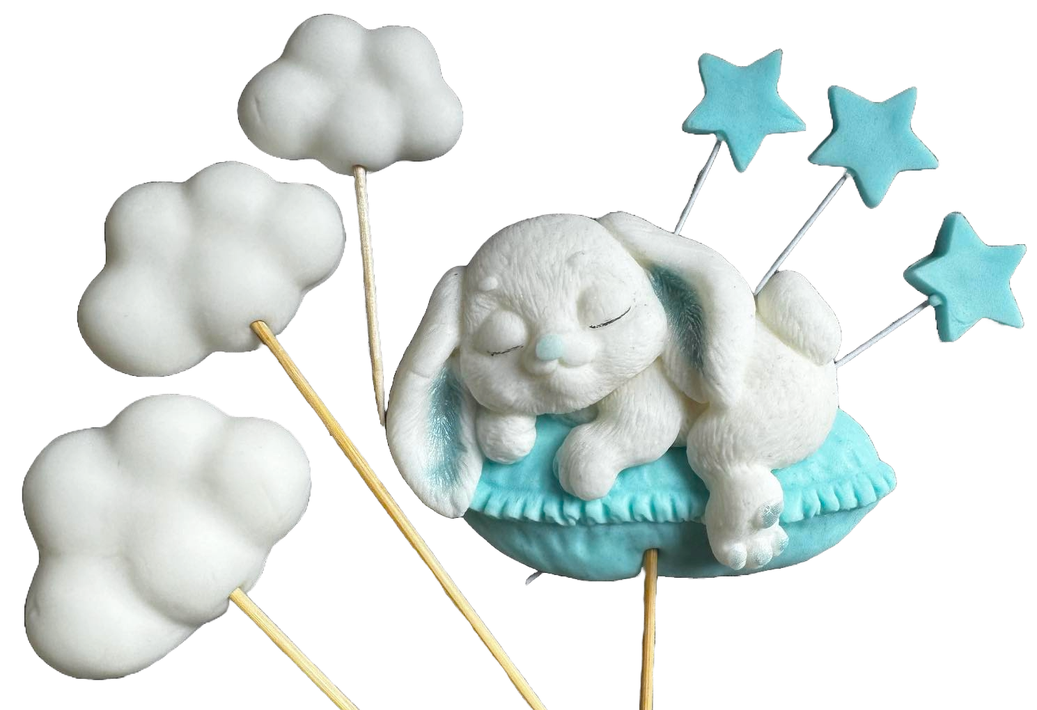 Sæt med 7 spiselige sukkerdekorationer, Bunny Sugar Paste Decorations Naty Shop