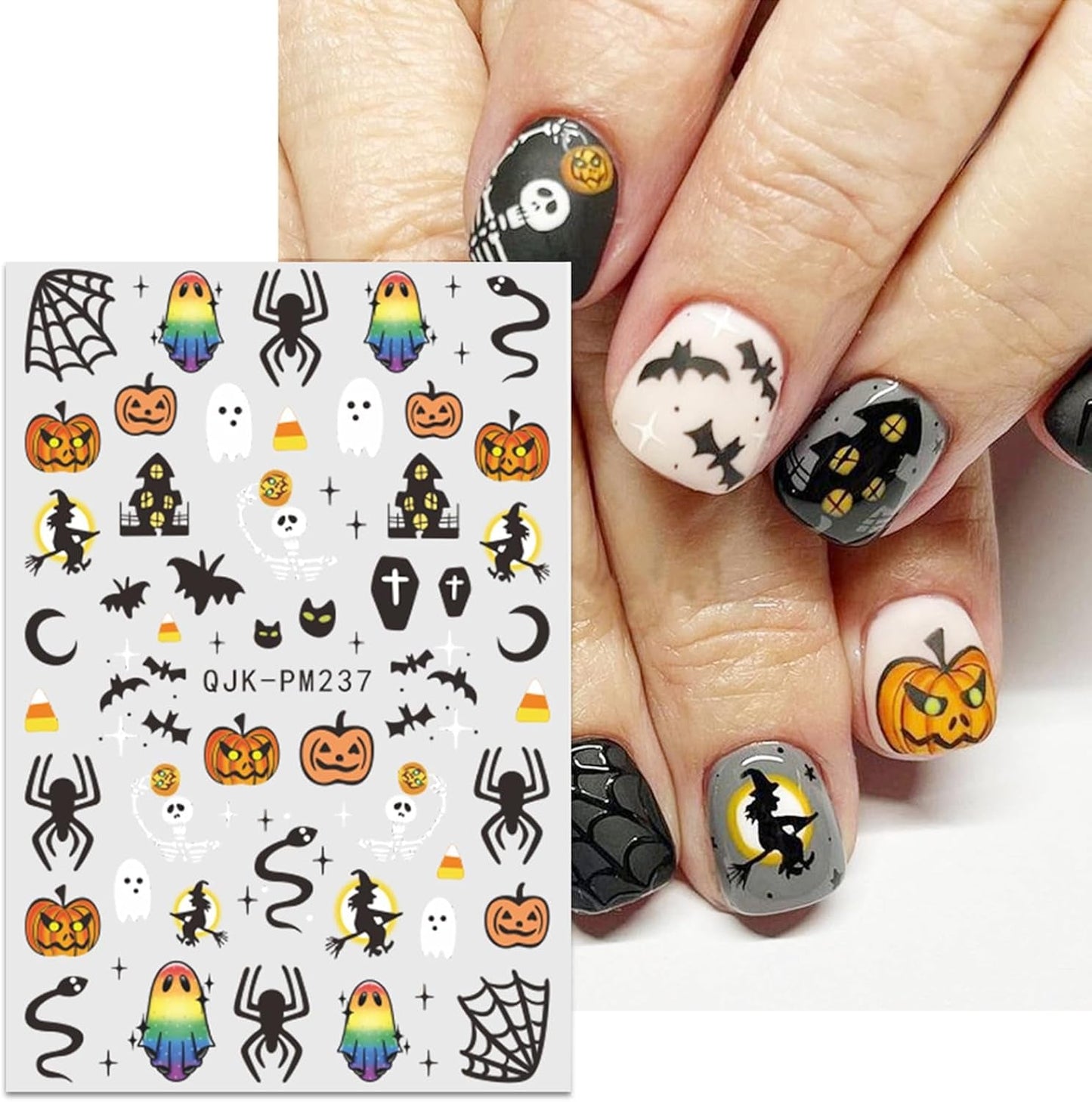 JMEOWIO Nagelsticker Halloween 9 Blatt Nail Art Sticker Selbstklebend Nagelaufkleber Süßes Gespens Kürbis Dekoration Nageldesign Zubehör