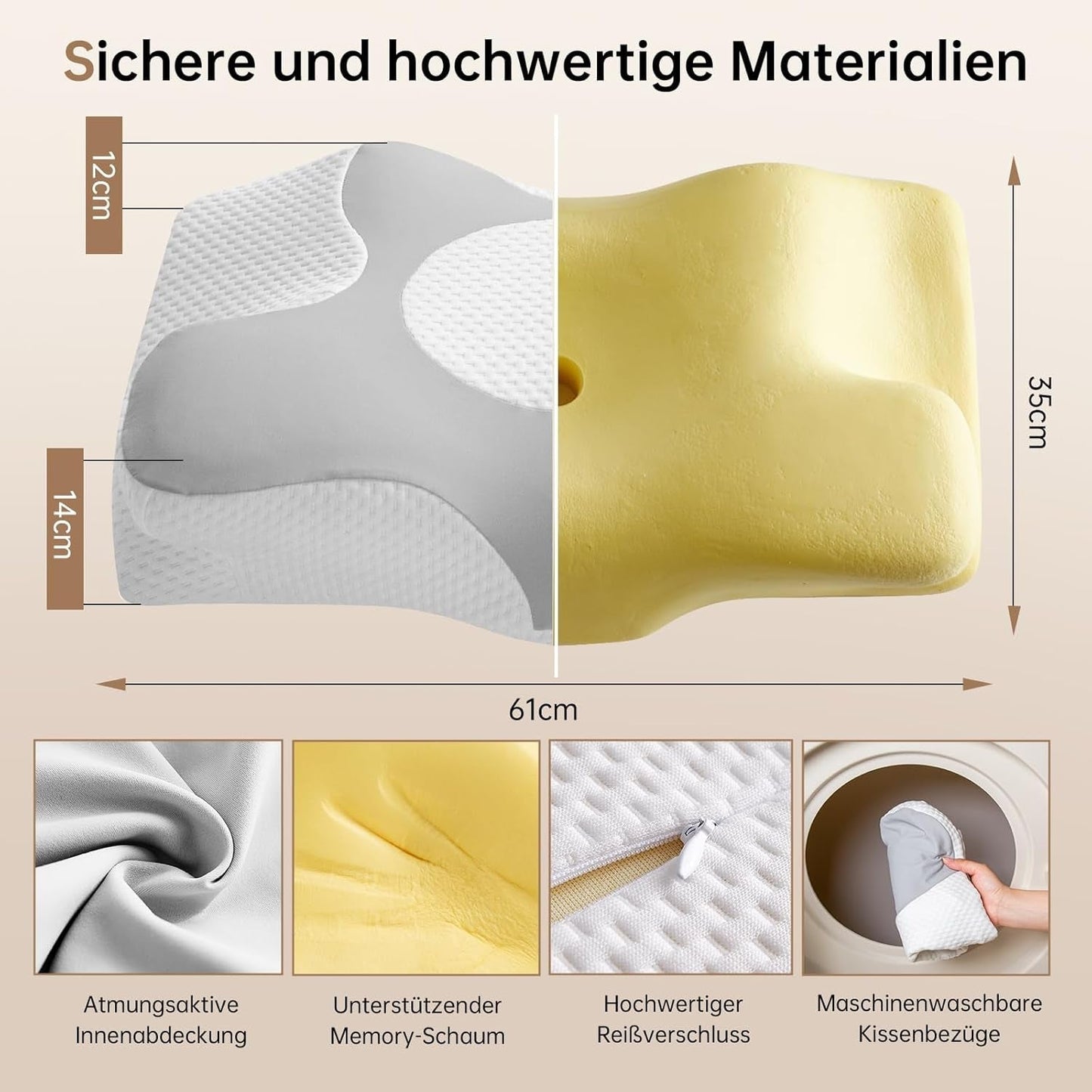 Homyrium Ergonomisk nakkepude Ortopædisk pude Memory Foam Nakkestøttepude Antisnorkepude Sidesovepude Ryg Mavepude Grå Cervikal Ortopædiske Puder Naty Shop