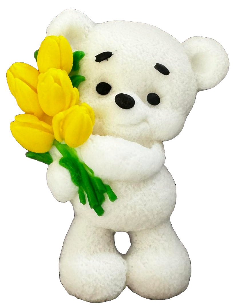 Spiselig sukkerdekoration, Bamse med tulipaner Dekorationer fra Naty Shop Sugar Paste