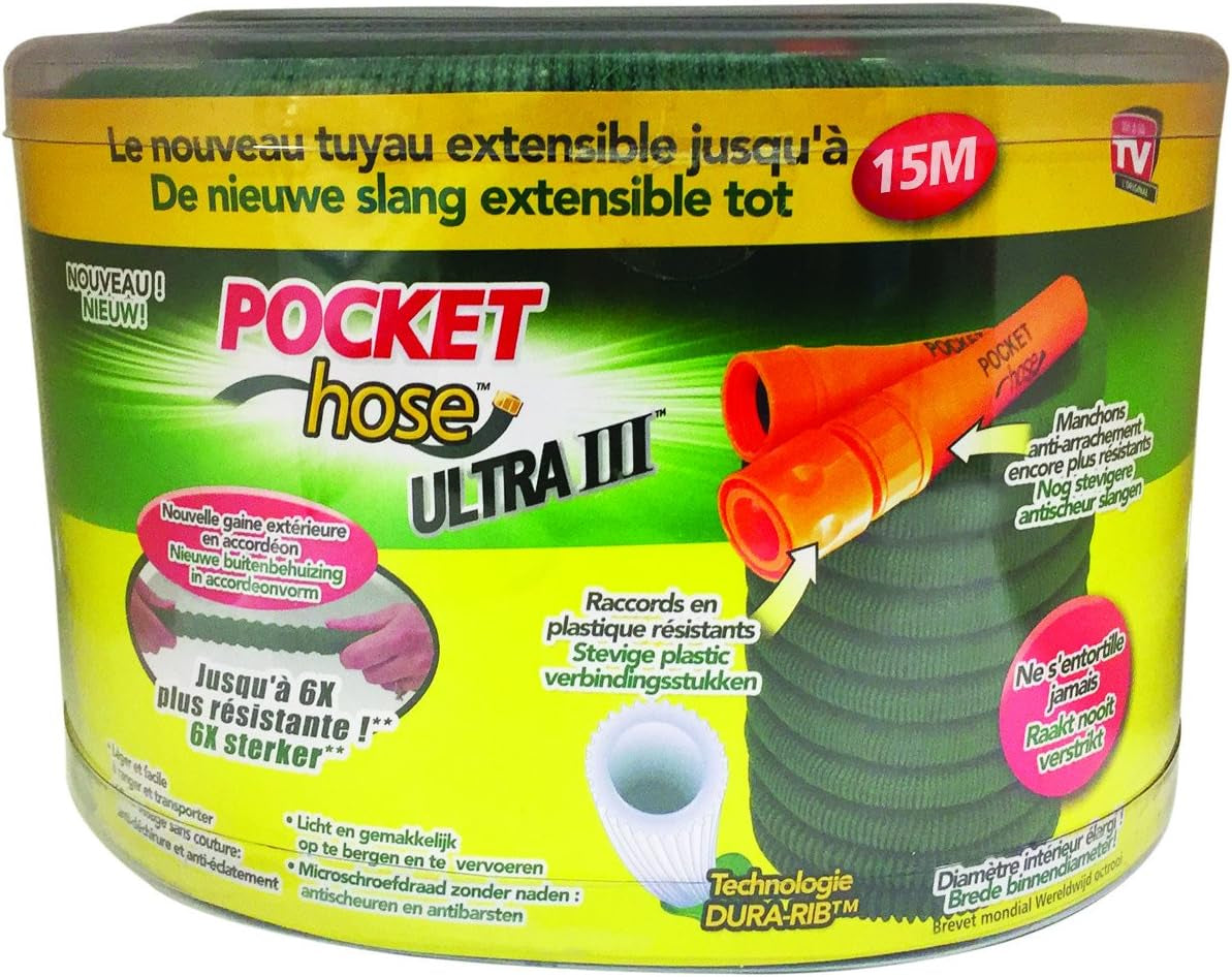 Pocket Hose Ultra 3 Udtrækkelig Haveslange 15m Grøn Nylon Haveslange