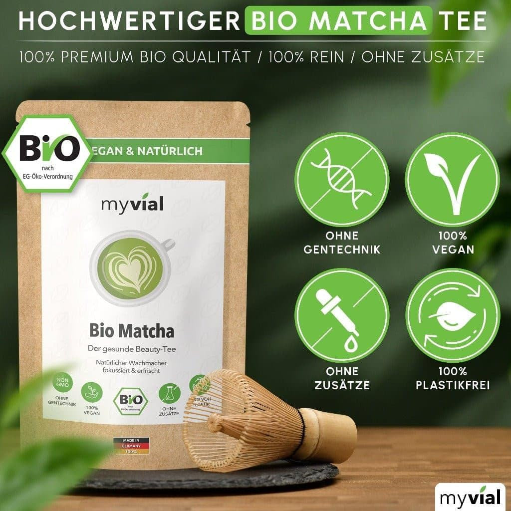 Økologisk Matcha Tea Premium Pulver 100g Grøn te af højeste kvalitet fra Japan Kagoshima - Perfekt til Smoothie Matcha Latte Japansk grøn te Vegansk uden tilsætningsstoffer Plastfri emballage