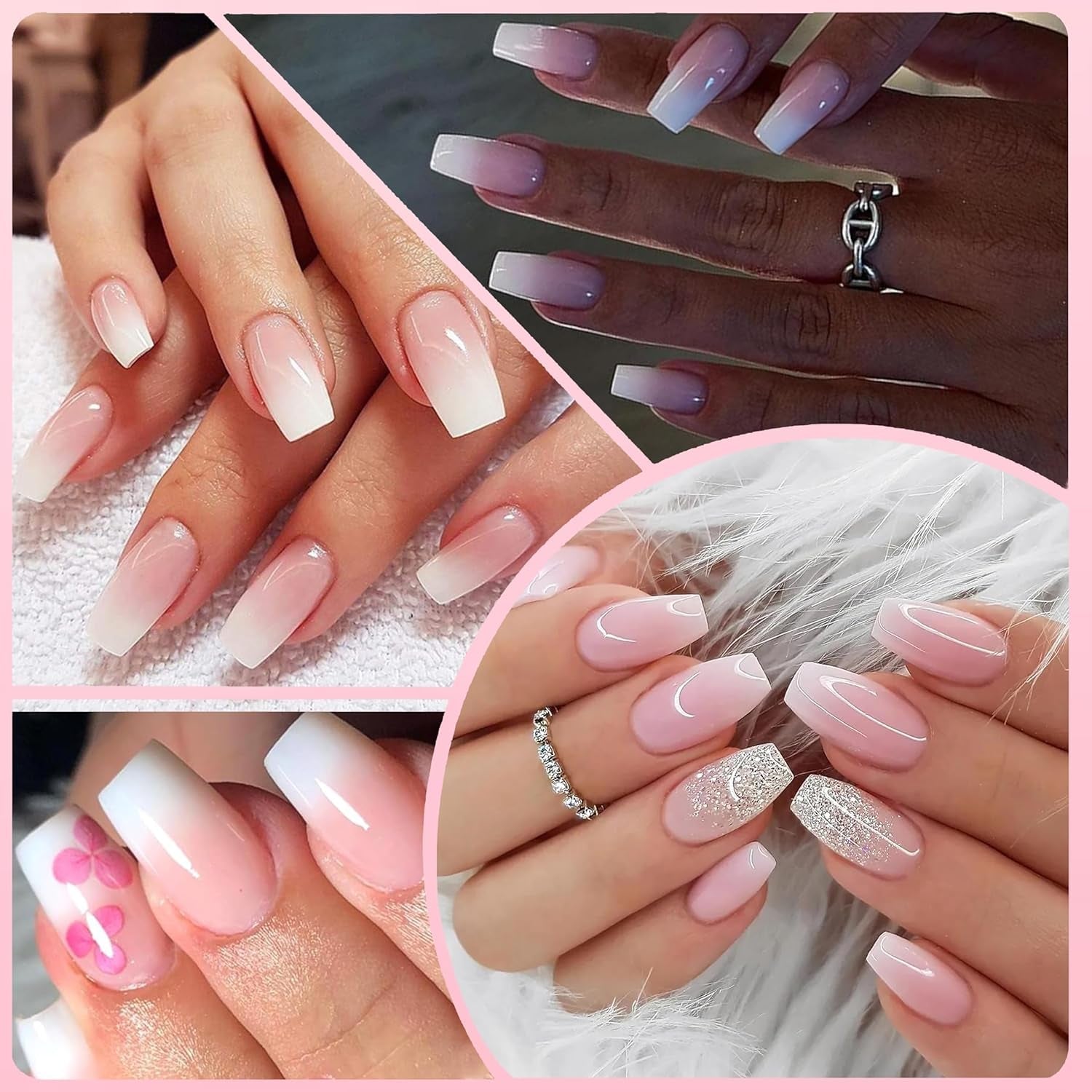 Ballerina falske neglesæt - 240 stykker Delikat lilla pink falske negle, fulddækkende lim på falske negle, falske neglespidssæt til manicure og neglekunst til kvinder og piger (lavendelrosa)