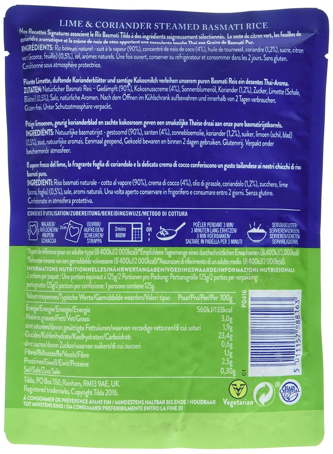 TILDA dampet basmatiris med lime og koriander til mikroovn, 250 g