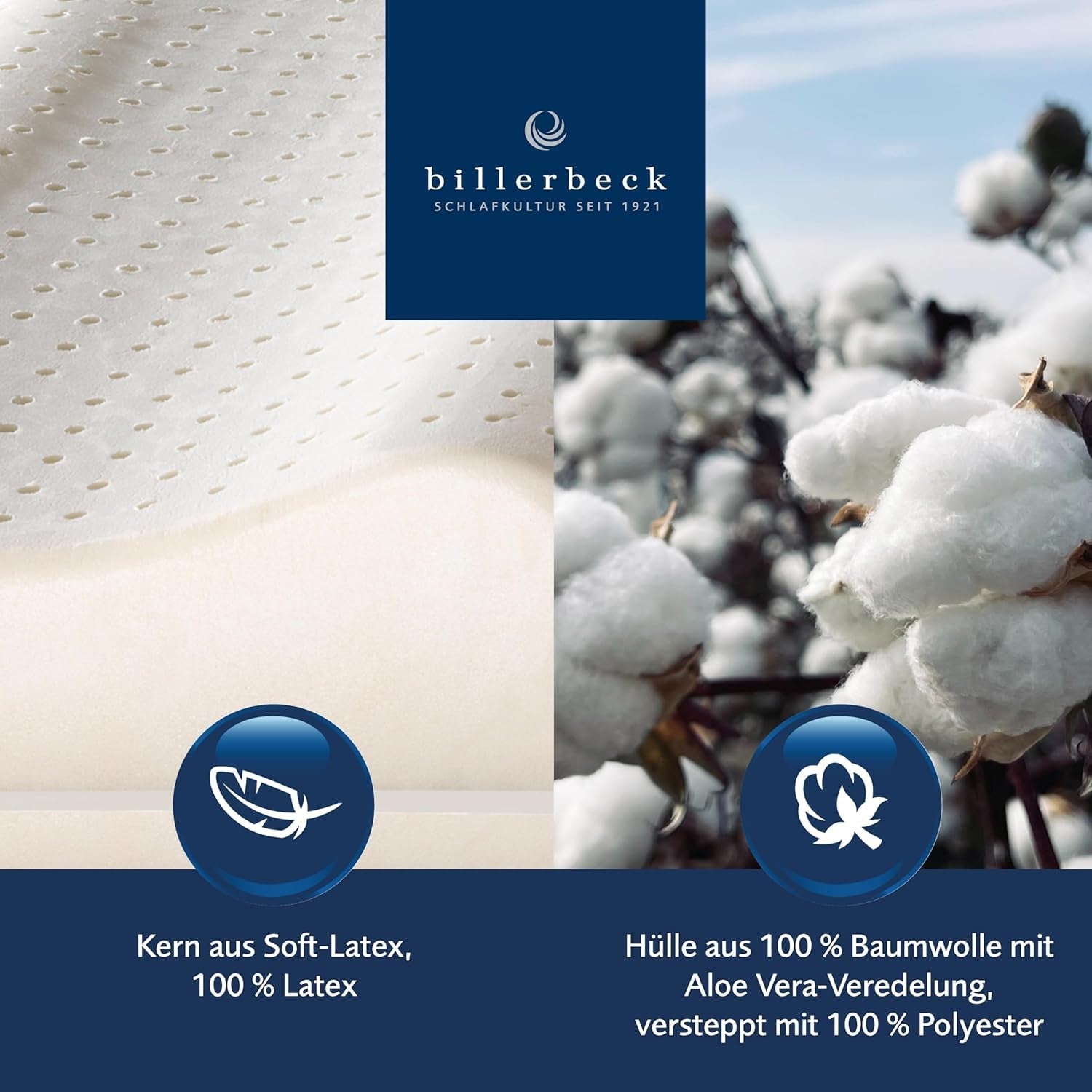 Billerbeck Pillow S20 Latex - Nakkepude i 40 X 80 Cm - Nakkestøttepude med blød latexkerne, hvide Naty Shop standardpuder