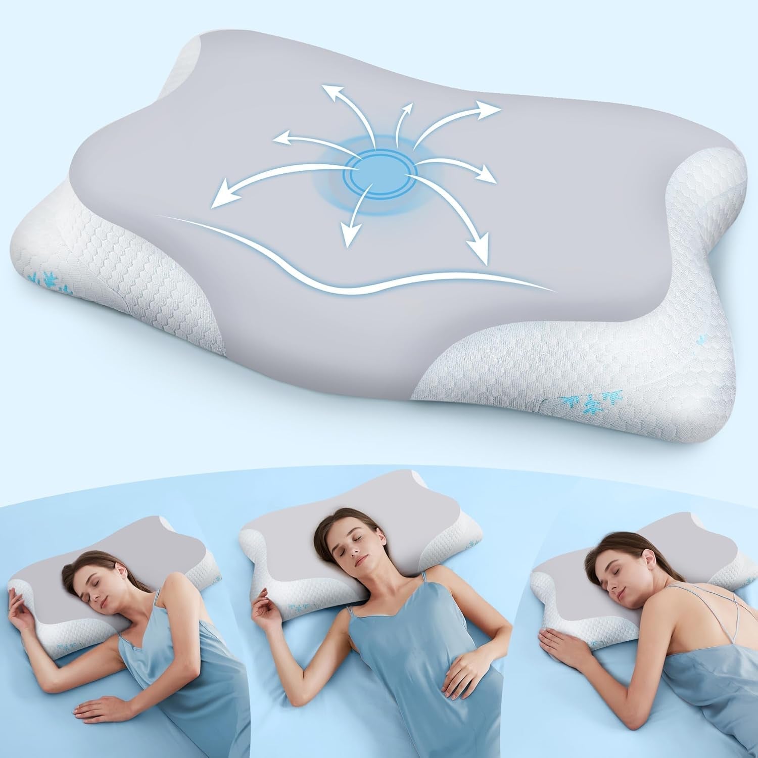 Cloudétoile Nakkepude Memory Foam Pude - 2 i 1 Ergonomisk ortopædisk pude Visco Foam Pude Side Sleeper Nakkestøtte Pude Højde Justerbar Memory Foam Pude Hvid 64X38X12cm Cervikal Ortopædiske Puder Naty Shop Grå 65X39X12 Cm