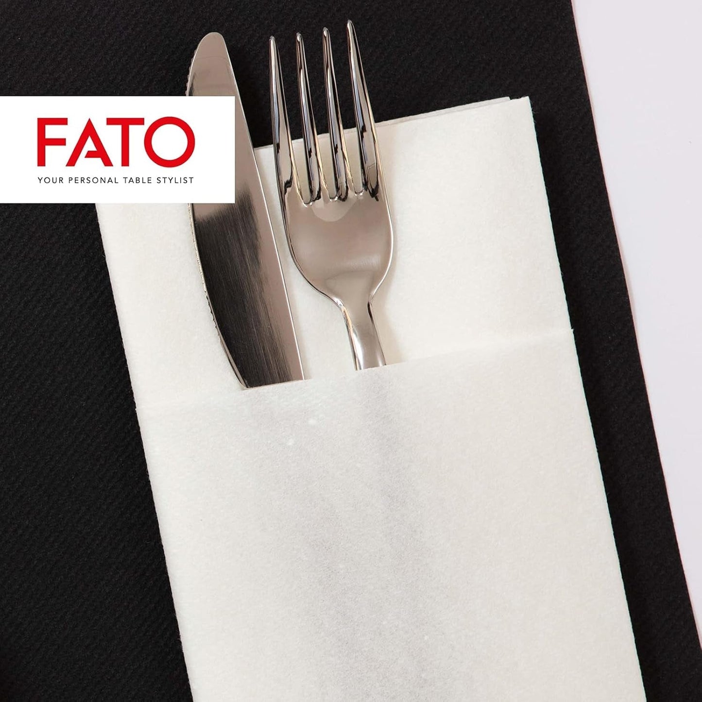 Fato - Tørre papirservietter, Airlaid, stofeffekt, pakke med 50 servietter, størrelse 40X40 foldet i 4, farve sort