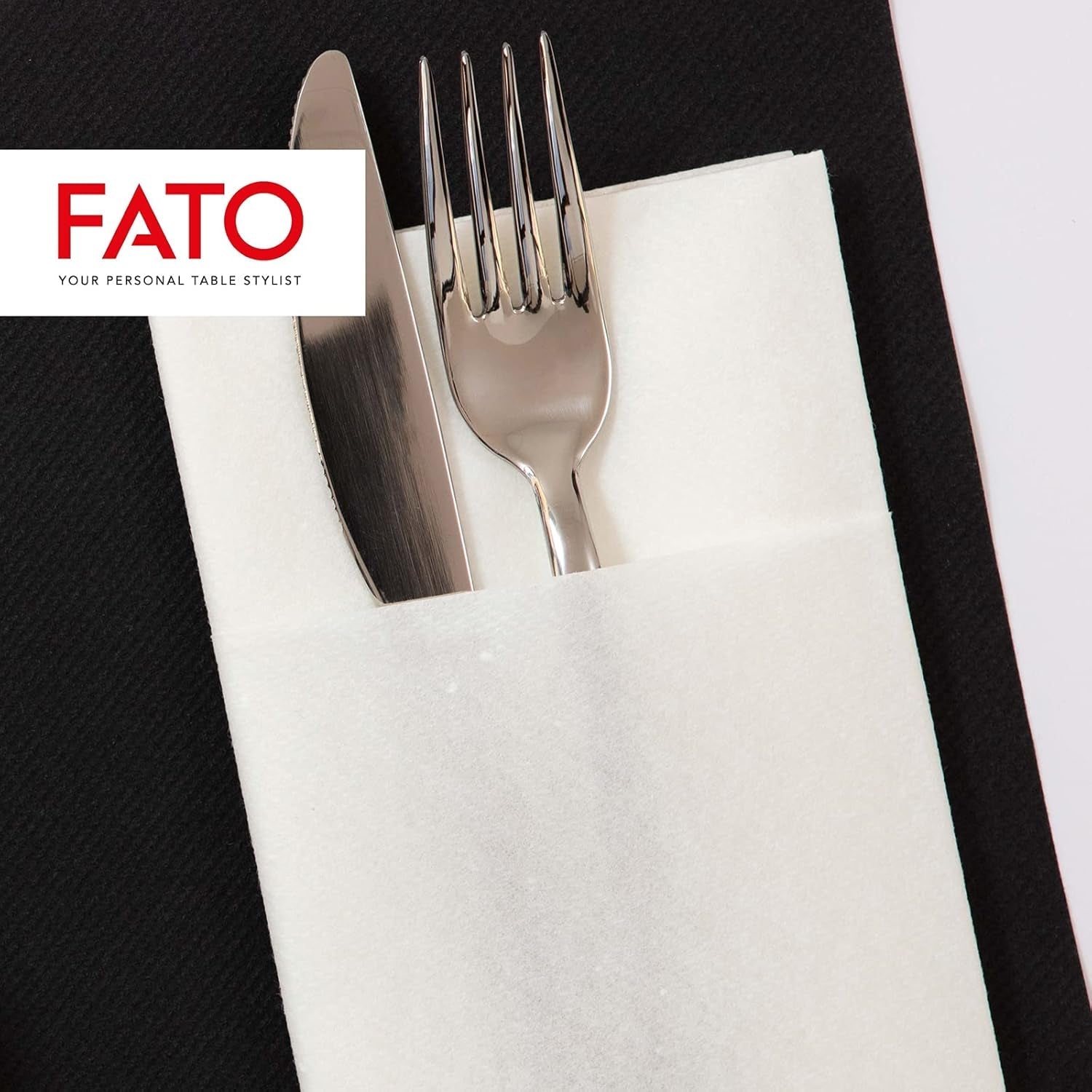 Fato - Tørre papirservietter, Airlaid, stofeffekt, pakke med 50 servietter, størrelse 40X40 foldet i 4, farve sort