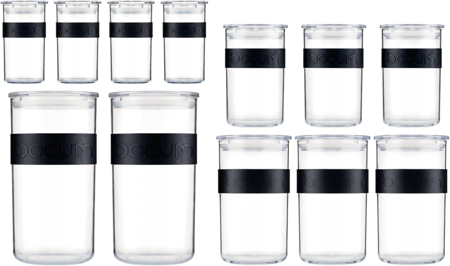 BODUM PRESSO opbevaringsglas, plastik, sorte, 4 x 0,25 l, 3 x 0,6 l, 3 x 1 l, 2 x 2 l Fødevarekasser Naty Shop