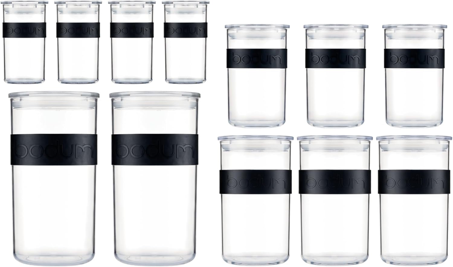 BODUM PRESSO opbevaringsglas, plastik, sorte, 4 x 0,25 l, 3 x 0,6 l, 3 x 1 l, 2 x 2 l Fødevarekasser Naty Shop