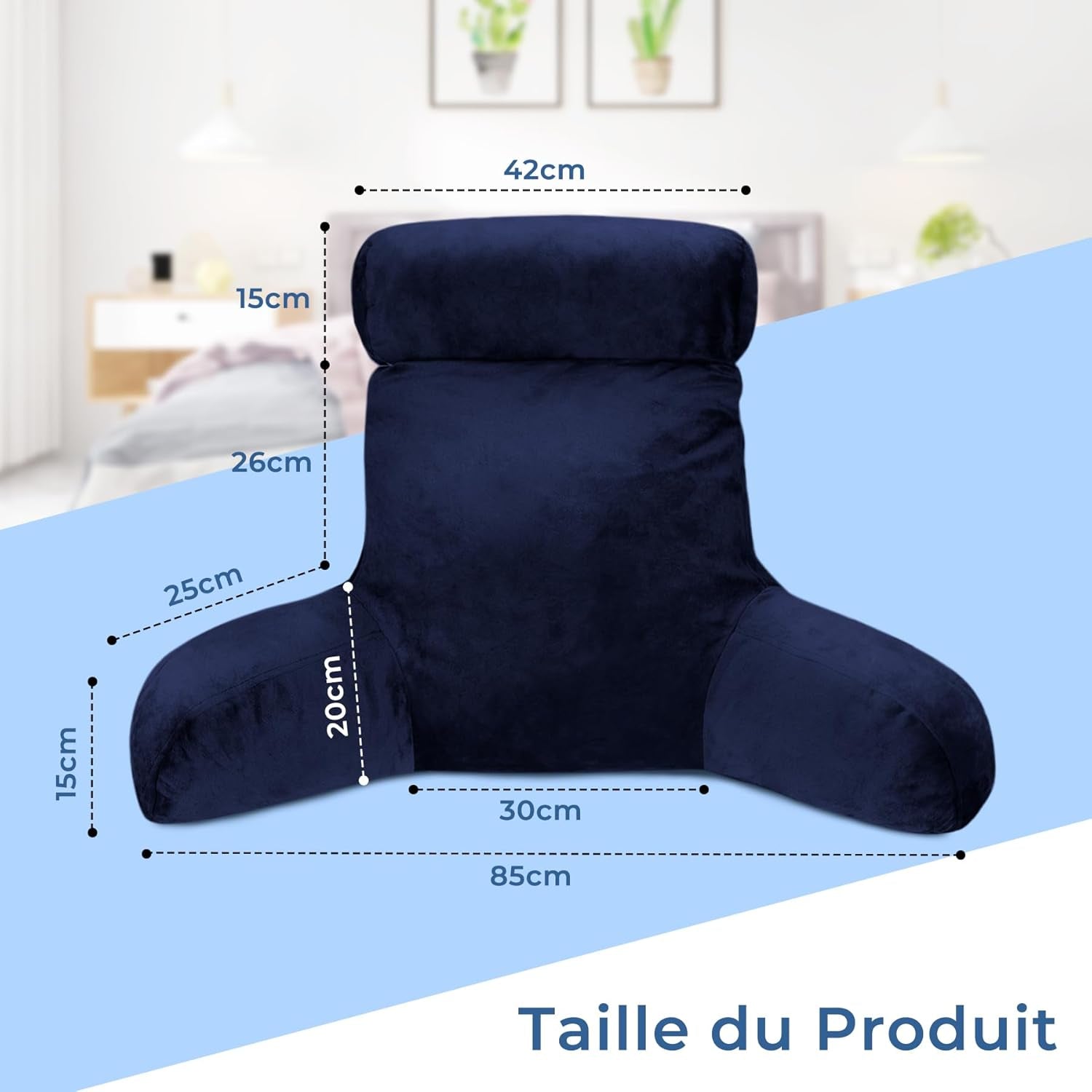 INFANZIA ergonomisk læsepude med armlæn, rygstøtte, marineblå