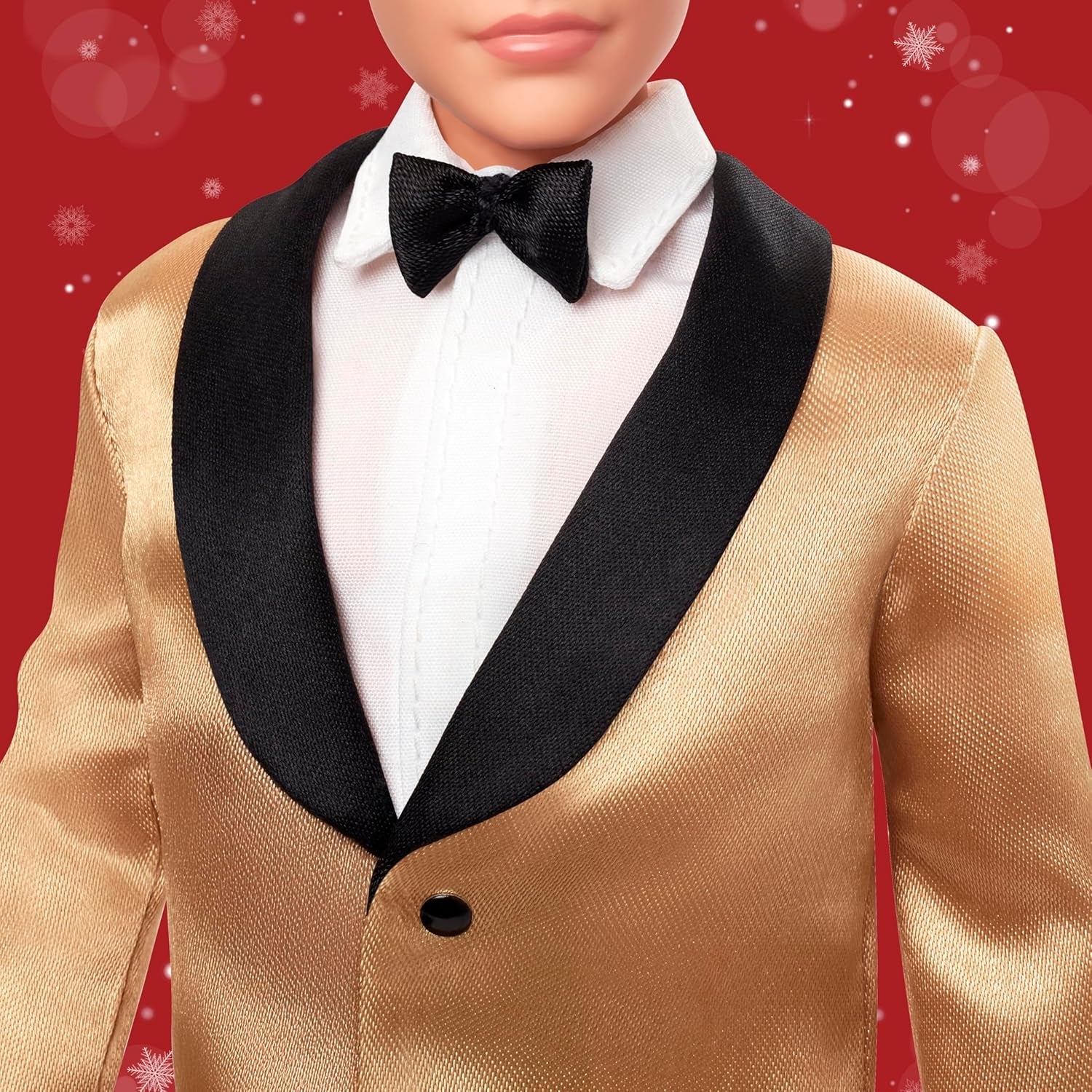 Barbie Signature 2025 Holiday Blonder Ken Modepuppe zum Sammeln in completem Anzug mit Goldener Jacke in Einer Verpackung zum Ausstellen und mit Puppenständer, JGK55