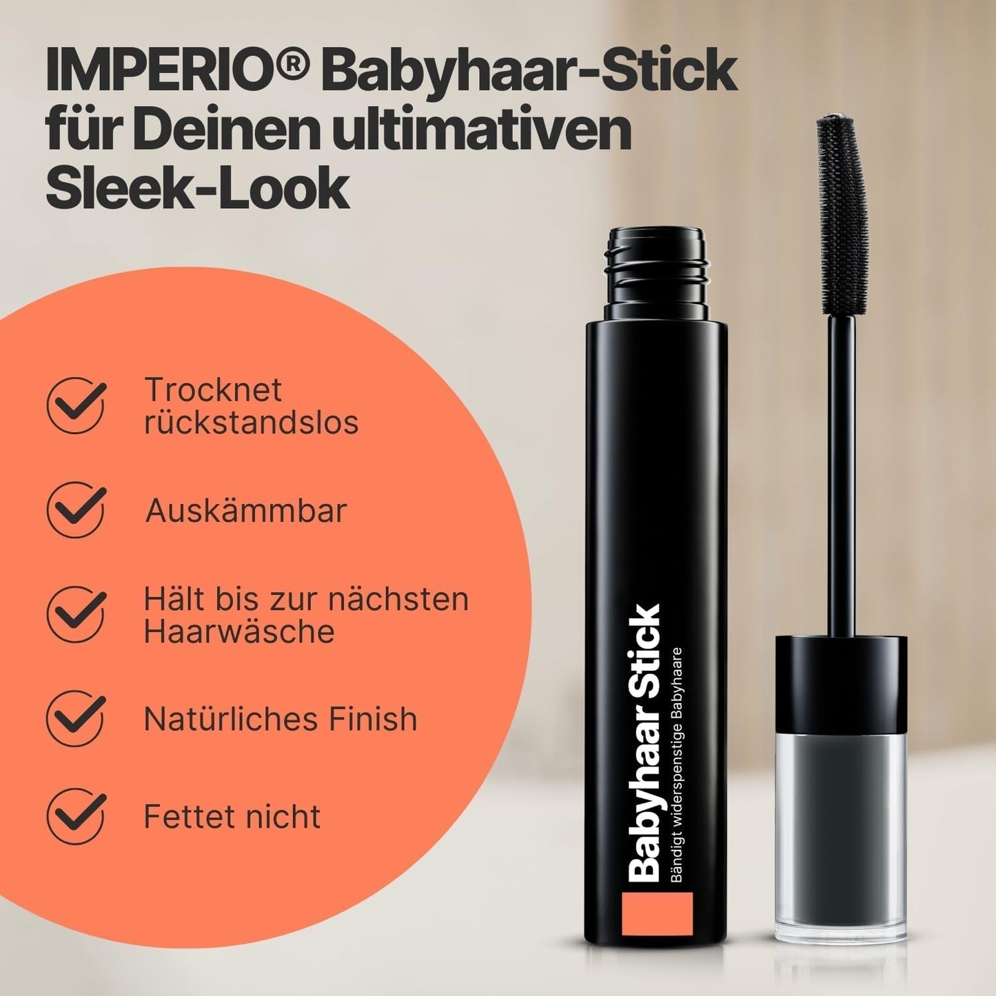 IMPERIO Hair Finishing Stick til babyhår - Premium mascara til babyhår for at tæmme fint og ødelagt hår - 12ml Transparent hårfarve Naty Shop