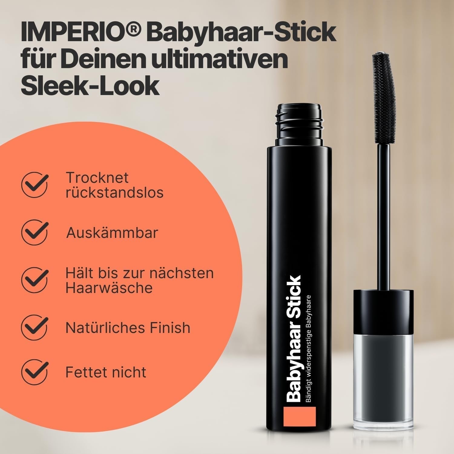 IMPERIO Hair Finishing Stick til babyhår - Premium mascara til babyhår for at tæmme fint og ødelagt hår - 12ml Transparent hårfarve Naty Shop