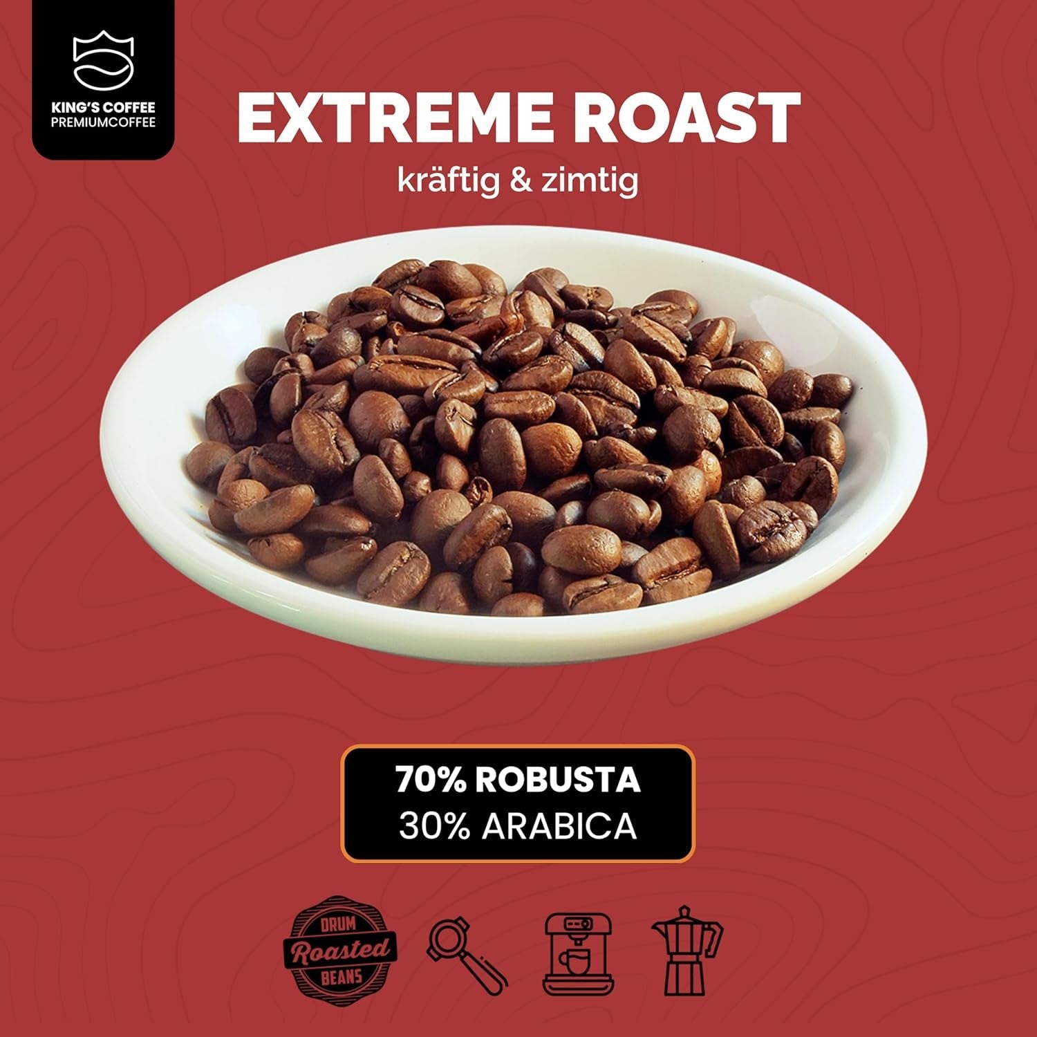 KING'S COFFEE - EKSTREM RISTE - Espresso Intenso bønner - meget lav surhedsgrad - lille batch ristning fra Italien - kaffebønner til fuldautomatiske maskiner og portafilter maskiner - 1 kg