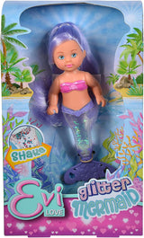 Simba 105733482 - Evi Love Glitter Mermaid, havfruedukke med en halefinne, der lyser, når den rystes. Der leveres kun EN vare.