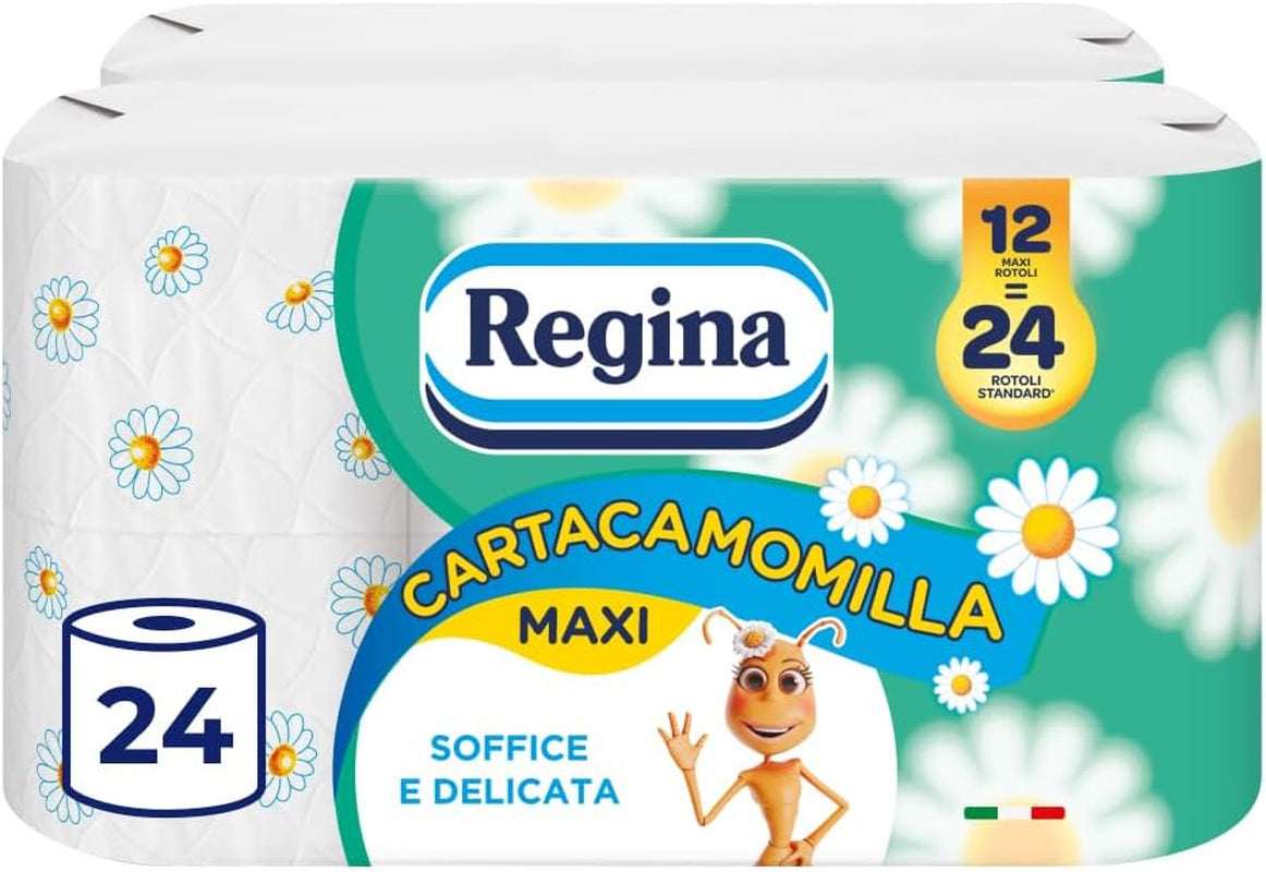 Regina Cartacamomilla - 8 ruller toiletpapir, 300 fluffy ark, 3-lags, blød og fast, genanvendelig papiremballage