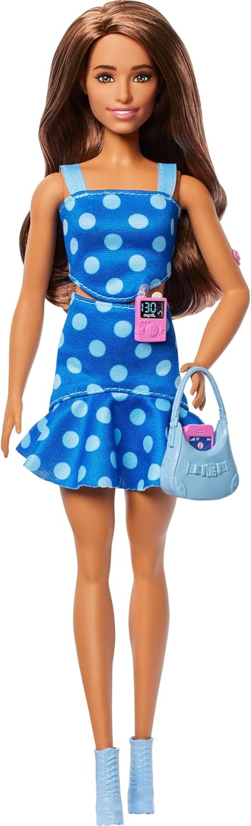 Barbie Fashionistas #242 Dukke med Type 1 Diabetes og Polka Dot Outfit og tilbehør i samarbejde med Breakthrough T1D, HYT97