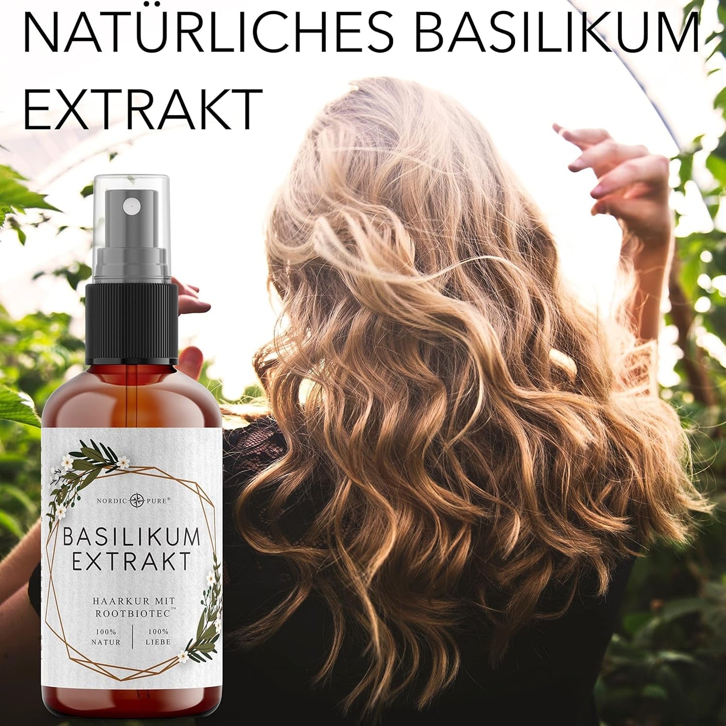 Hårkur med basilikumekstrakt fra Nordic Pure | Til pleje af tyndt, tørt og skrøbeligt hår | Kan forhindre hårtab 100ml Naty Shop hårpleje