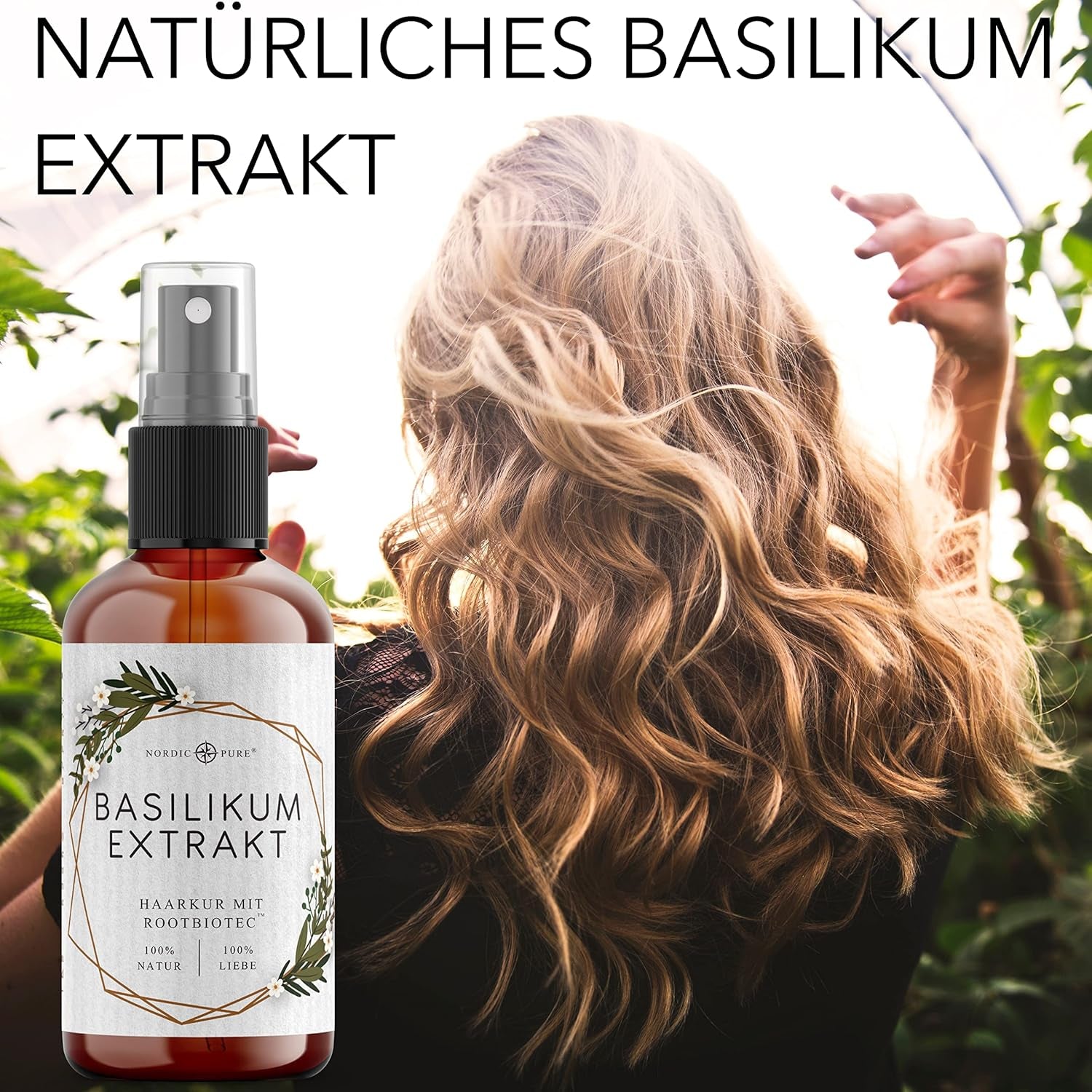 Hårkur med basilikumekstrakt fra Nordic Pure | Til pleje af tyndt, tørt og skrøbeligt hår | Kan forhindre hårtab 100ml Naty Shop hårpleje
