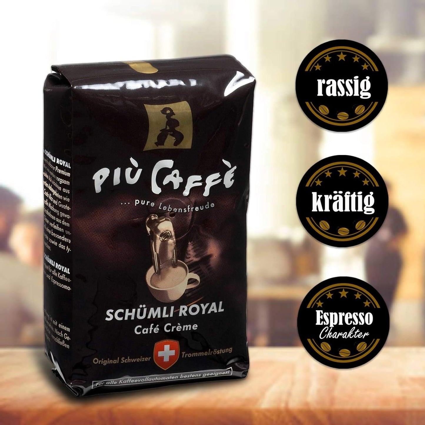 Café Crème Kaffeebohnen, würzig, kräftig, intensiv og gehaltvoll, Arabica og Robusta, Schweizer Trommelröstung, ganze Bohnen für Volllautomaten Schümli Royal 1 kg