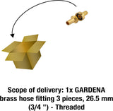 Gardena messing slangefitting, 3 dele: Slangeforlænger fitting, 26,5 mm (G 3/4 tomme) gevind, til 13 mm (1/2 tomme) slanger (7151-20)