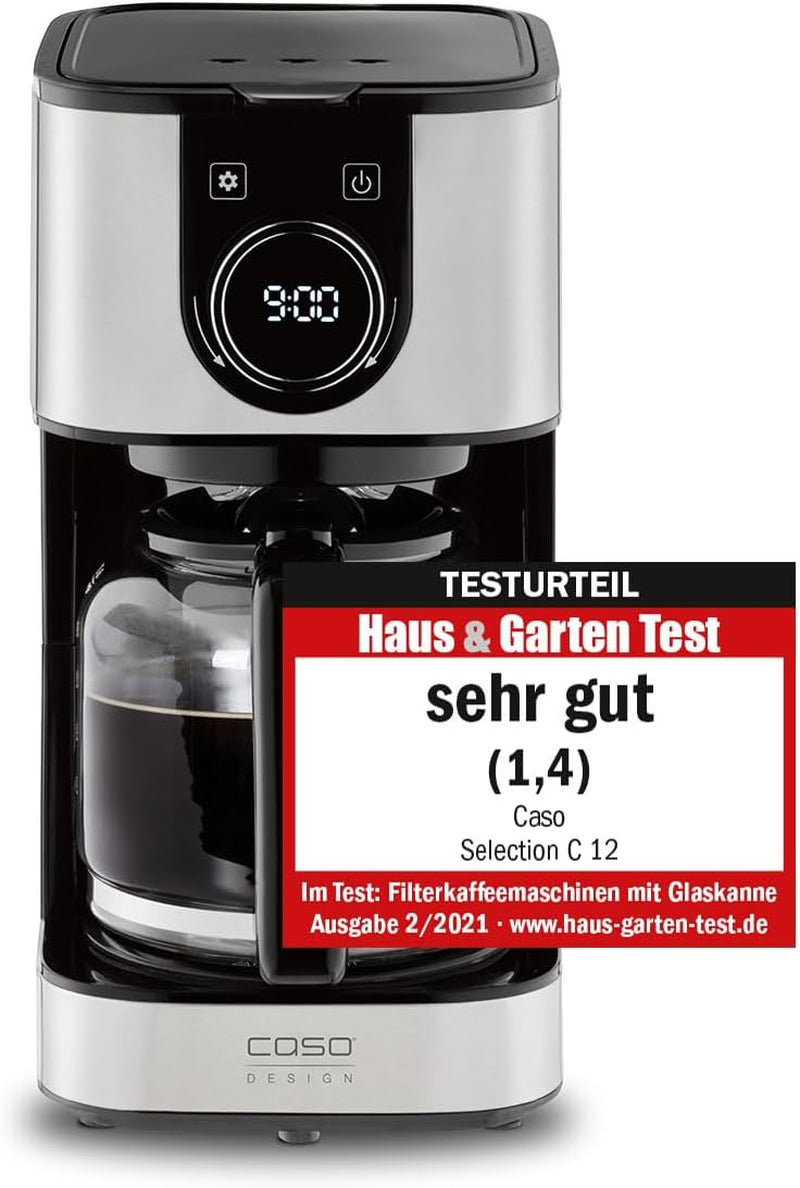 CASO Selection C 10 Thermo Design kaffemaskine – Rustfrit stålhus, 1,2 l isotermisk karaffel (10 kopper), berøringsknapper og timer, Aroma PLUS funktion, permanent filter, anti-dryp filter