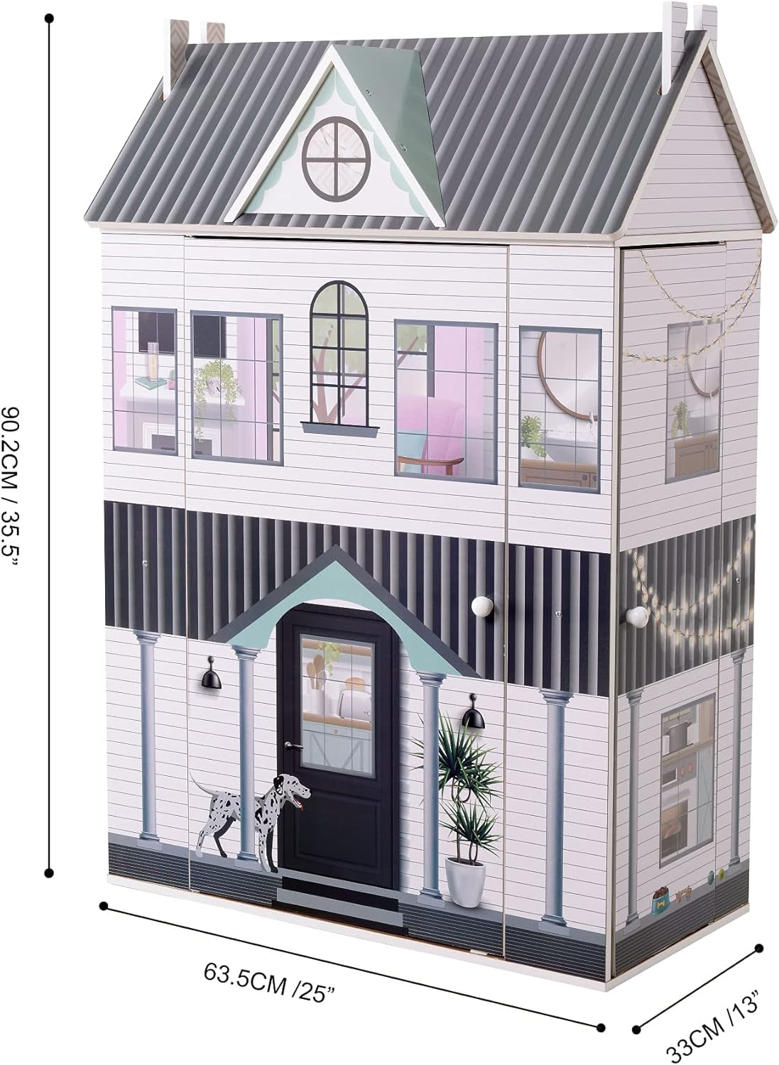Olivia's Little World Dreamland 3-tiers interaktivt dukkehus i træ med 13 dukkemøbeltilbehør Hvid TD-13632A