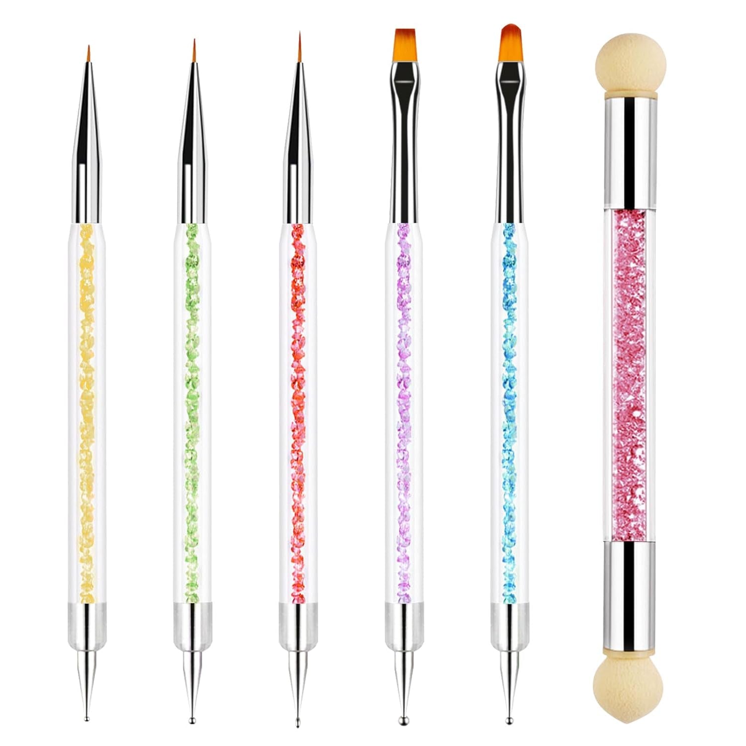 Sularpek 6 Stück Nagel Pinsel, Nail Art Pinsel, Pinsel Nageldesign, Nagel Pinsel Set, Nail Art Dotting Tools med 1 svampebørste applikator, Nageldesign Tilbehør til DIY Nail Art Design